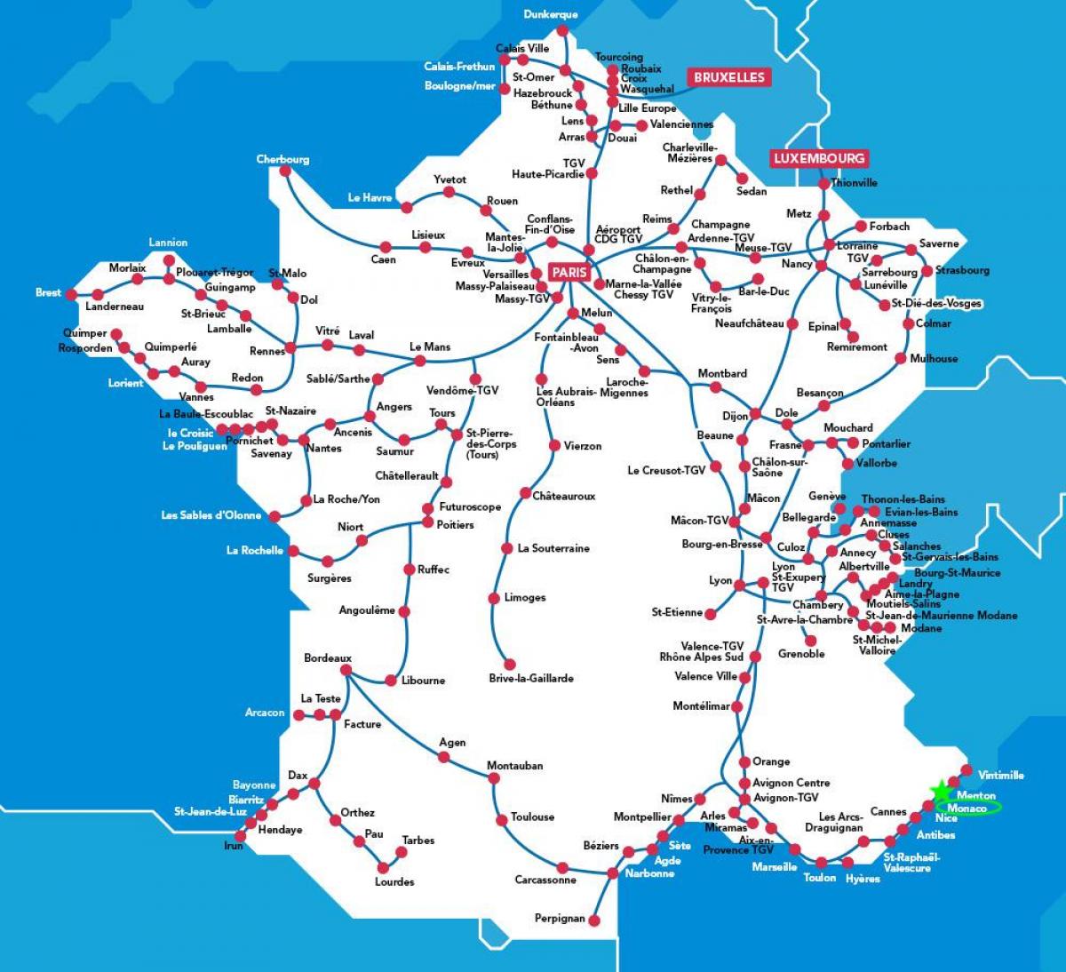 карта железнодорожных вокзалов Монако
